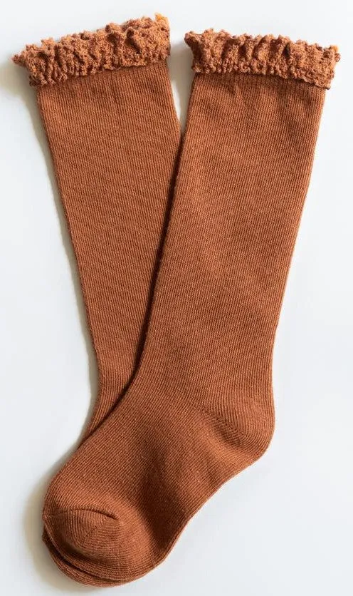Little Stocking Co Lace Top Knee High Socks - Sugar Almond