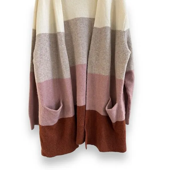 Madewell Wool Alpaca Color Block Duster Cardigan Mauve Ivory Brown Cozy size XL