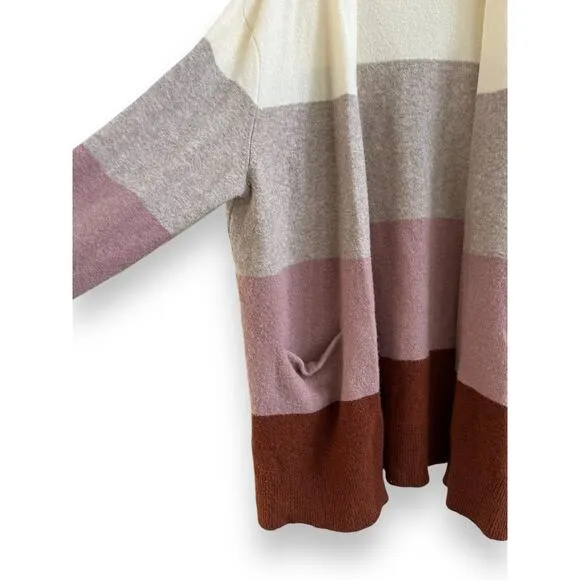 Madewell Wool Alpaca Color Block Duster Cardigan Mauve Ivory Brown Cozy size XL