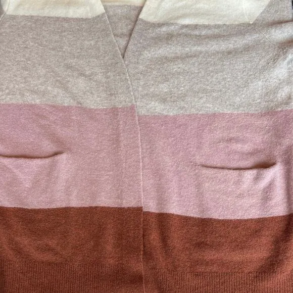 Madewell Wool Alpaca Color Block Duster Cardigan Mauve Ivory Brown Cozy size XL