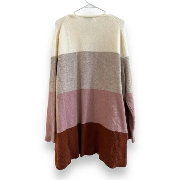 Madewell Wool Alpaca Color Block Duster Cardigan Mauve Ivory Brown Cozy size XL