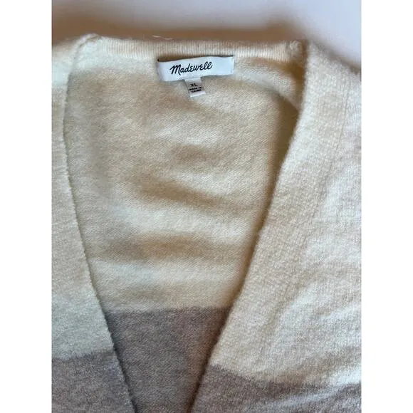 Madewell Wool Alpaca Color Block Duster Cardigan Mauve Ivory Brown Cozy size XL