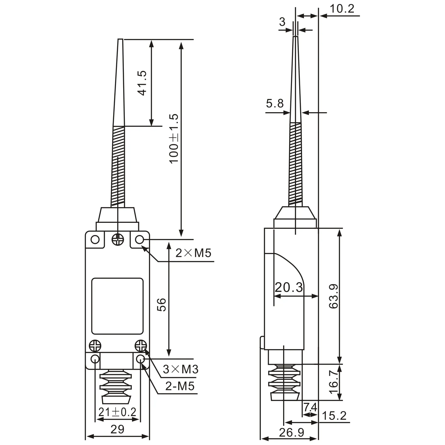 ME-8166 Flexible Coil Spring Momentary Limit Switch