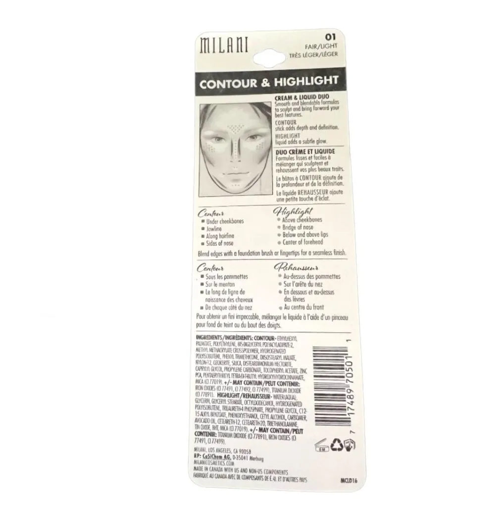 Milani Contour & Highlight Cream & Liquid Duo, Fair/Light 01