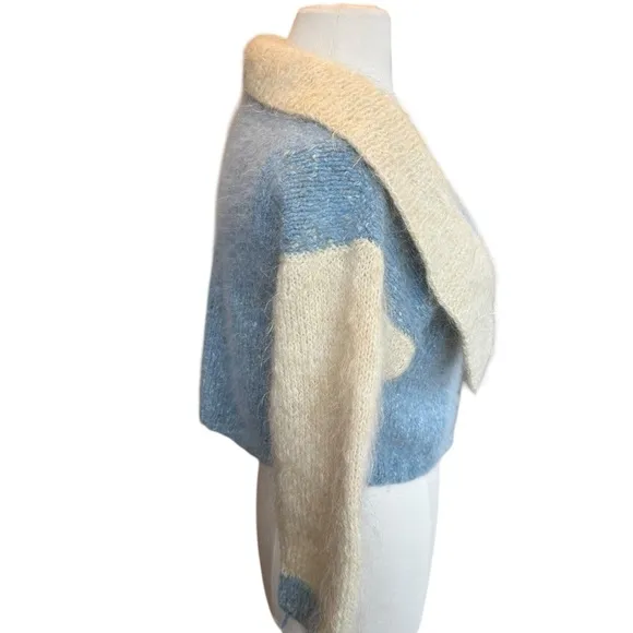 Mohair Cardigan Sweater Handmade Cropped Colorblock Sz Medium 3/4 Sleeve