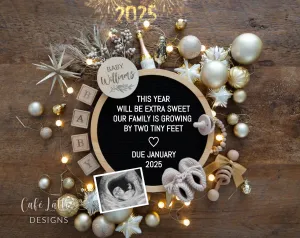 New Years Digital Baby Announcement - Gold - 2025 Fireworks