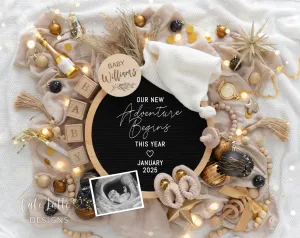 New Years Digital Baby Announcement - White Knitted Baby Hat