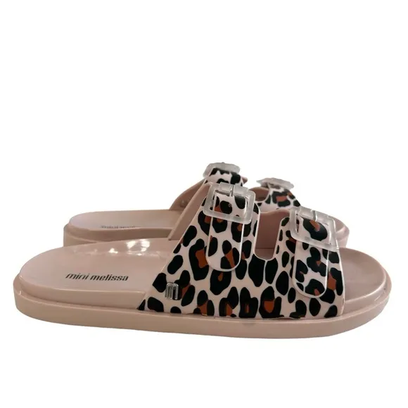 NWOB Mini Melissa Wide II Leopard Print Slides Girls Size 3