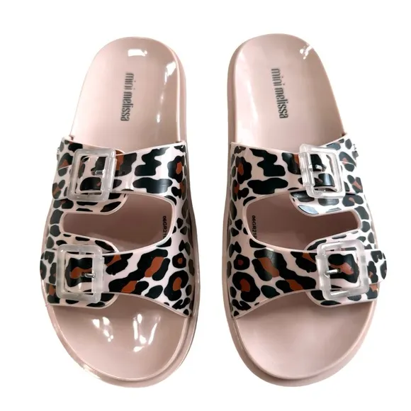 NWOB Mini Melissa Wide II Leopard Print Slides Girls Size 3
