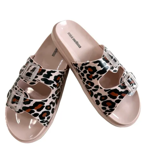 NWOB Mini Melissa Wide II Leopard Print Slides Girls Size 3