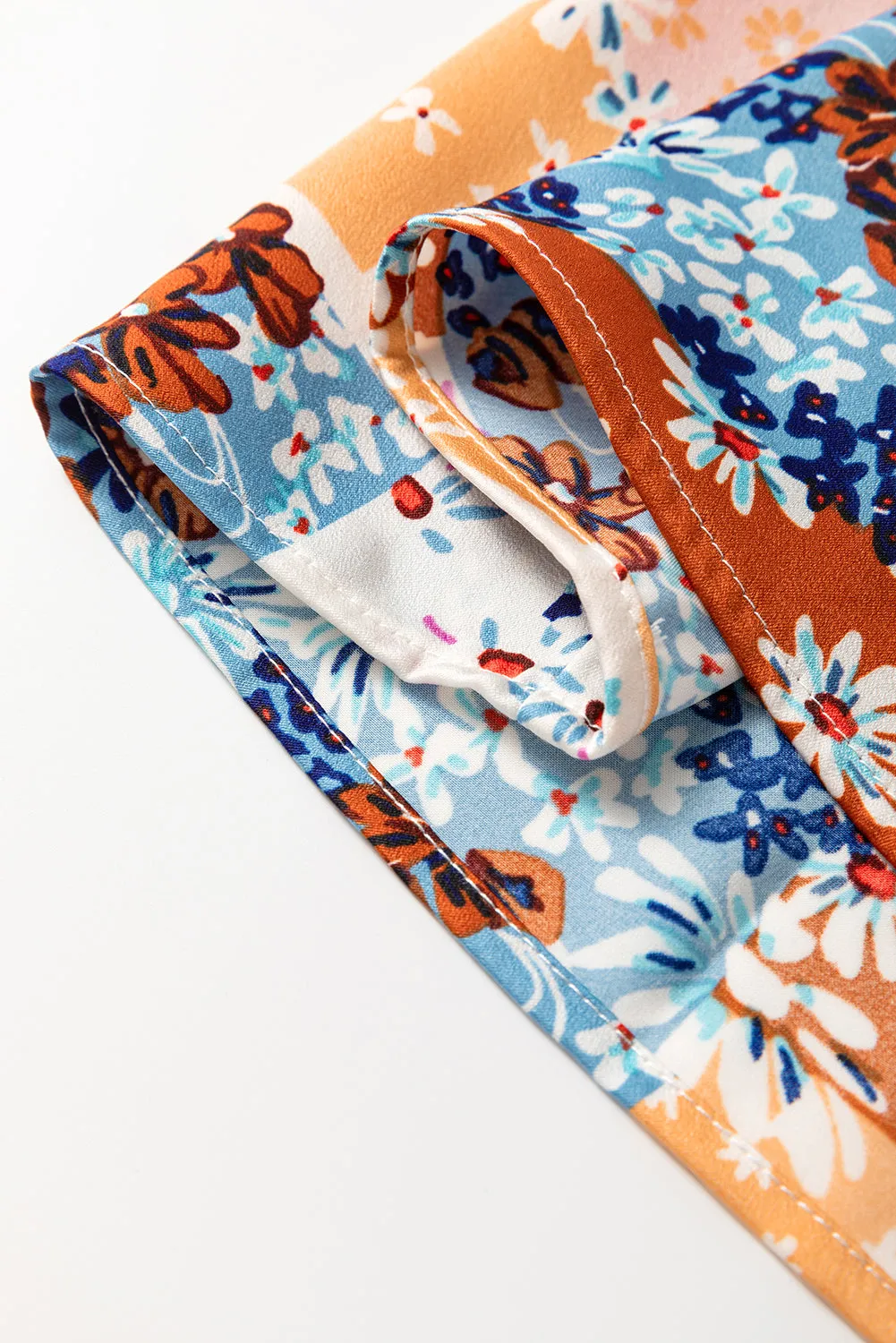 Orange Floral Patchwork Printed Frilled Bandeau Smocked High Waist Long Dress