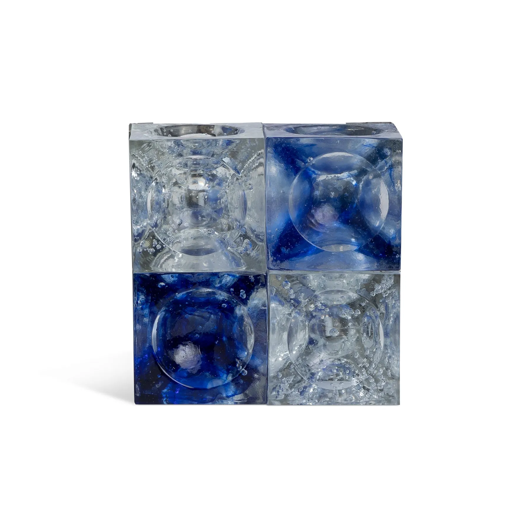 Pair Of Blue and Clear Glass Cube Sconces by Poliarte