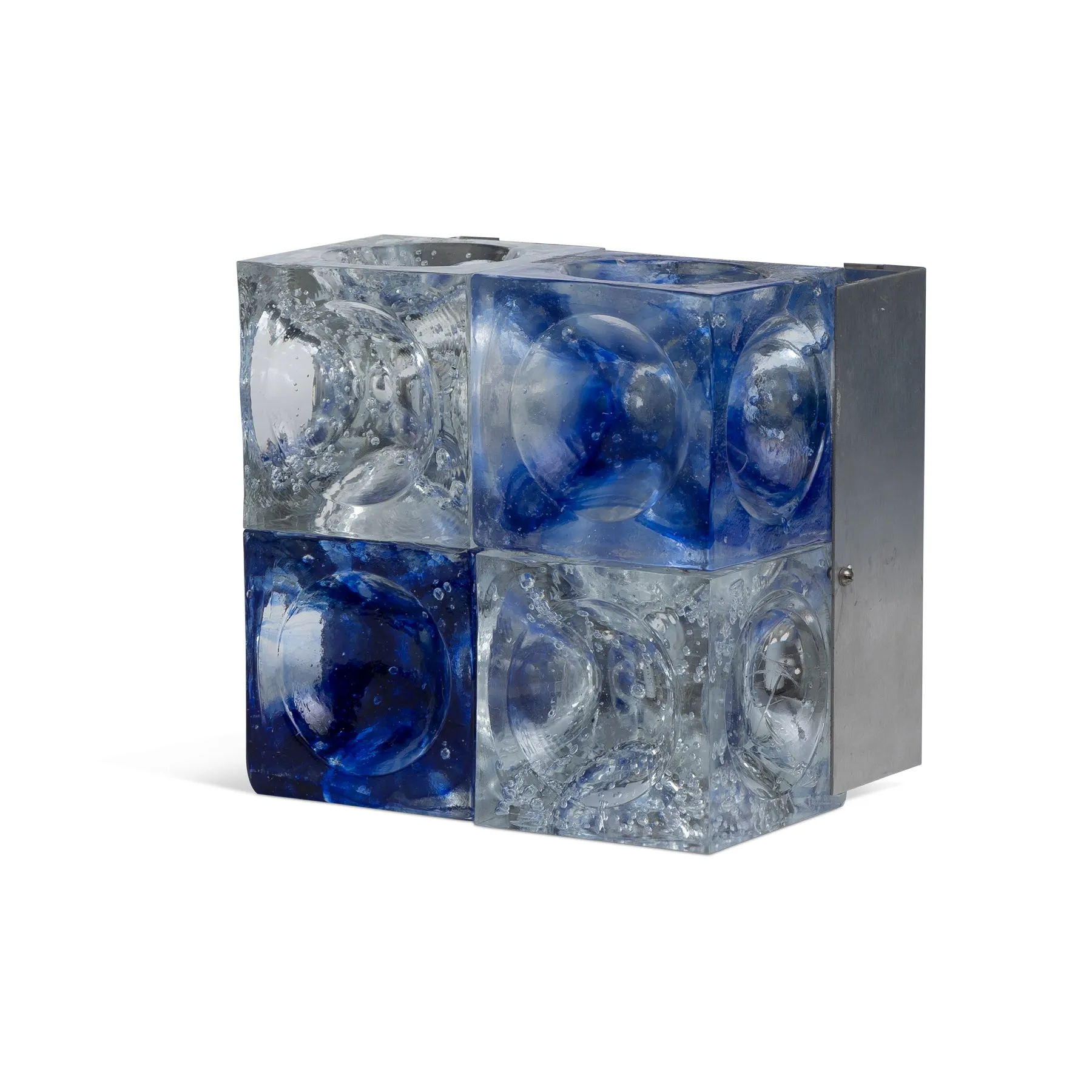 Pair Of Blue and Clear Glass Cube Sconces by Poliarte