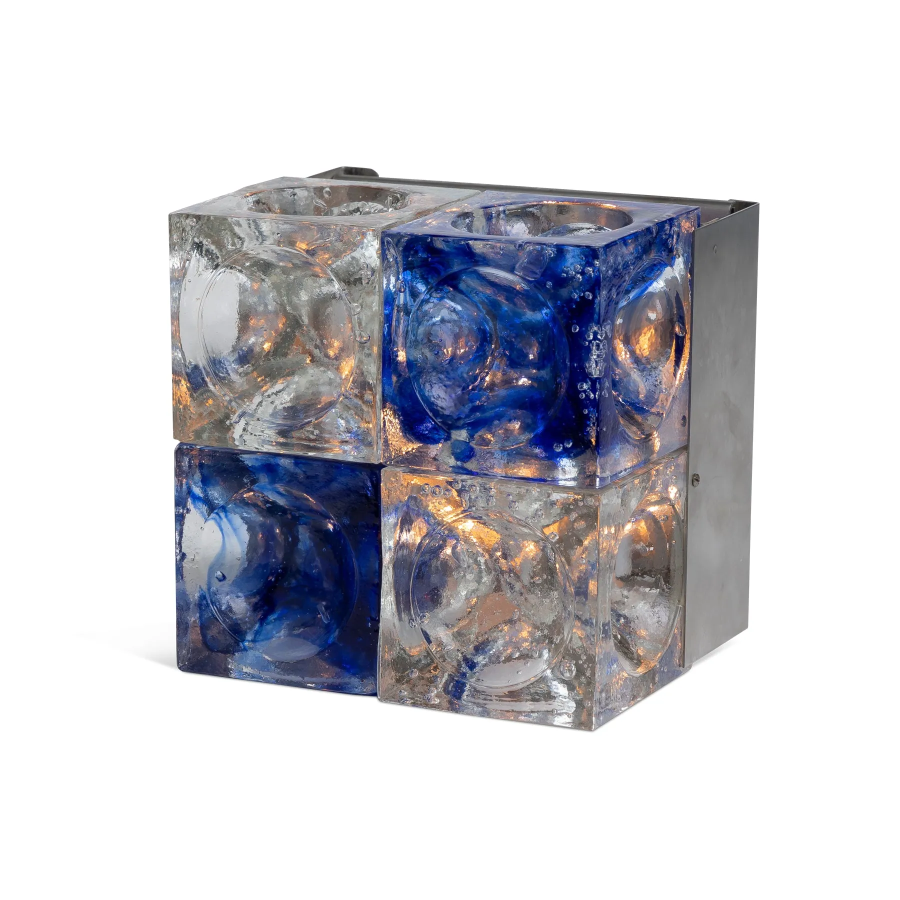 Pair Of Blue and Clear Glass Cube Sconces by Poliarte