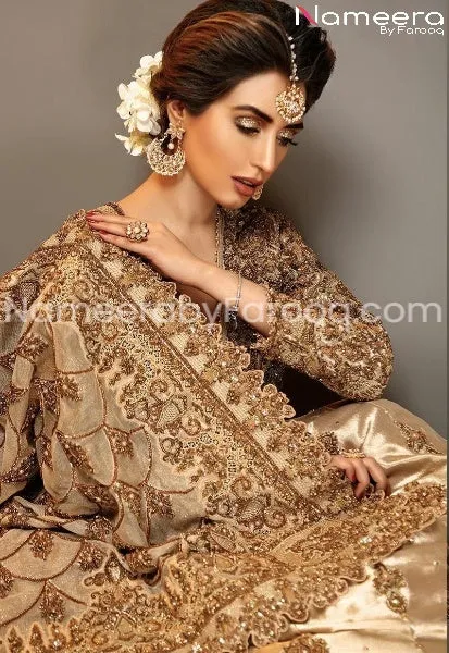 Pakistani Gold Bridal Lehnga with Fine Embroidery #BB103