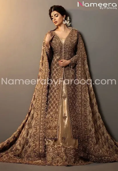 Pakistani Gold Bridal Lehnga with Fine Embroidery #BB103