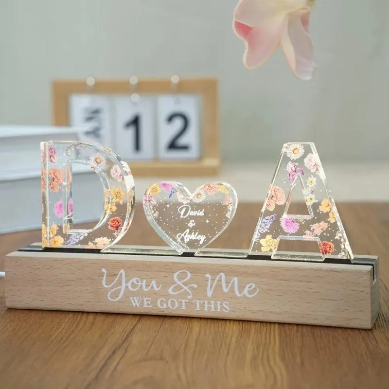 Personalized Floral Theme Acrylic Block LED Night Light