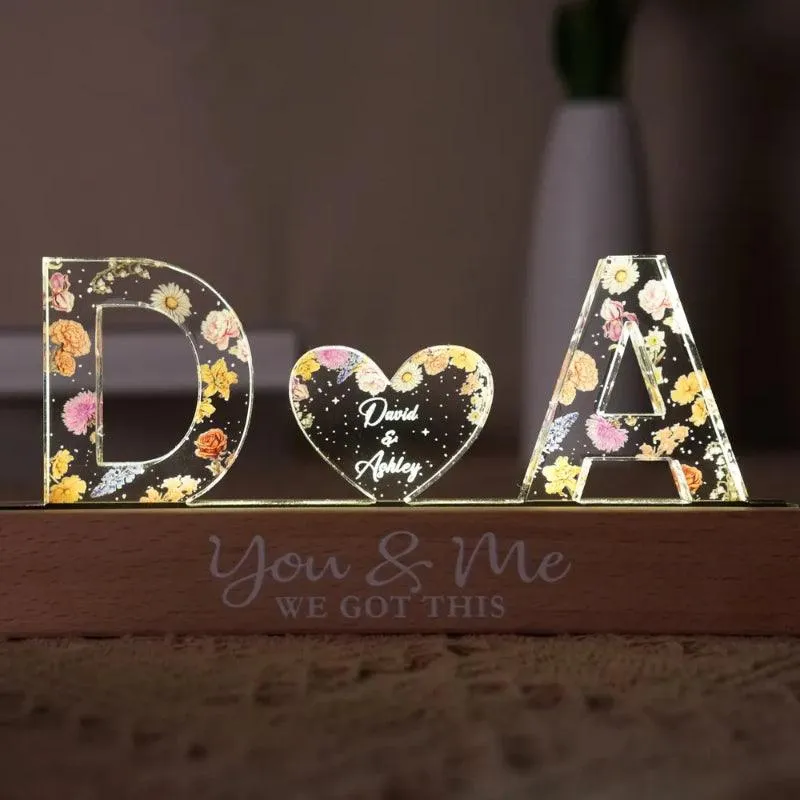 Personalized Floral Theme Acrylic Block LED Night Light