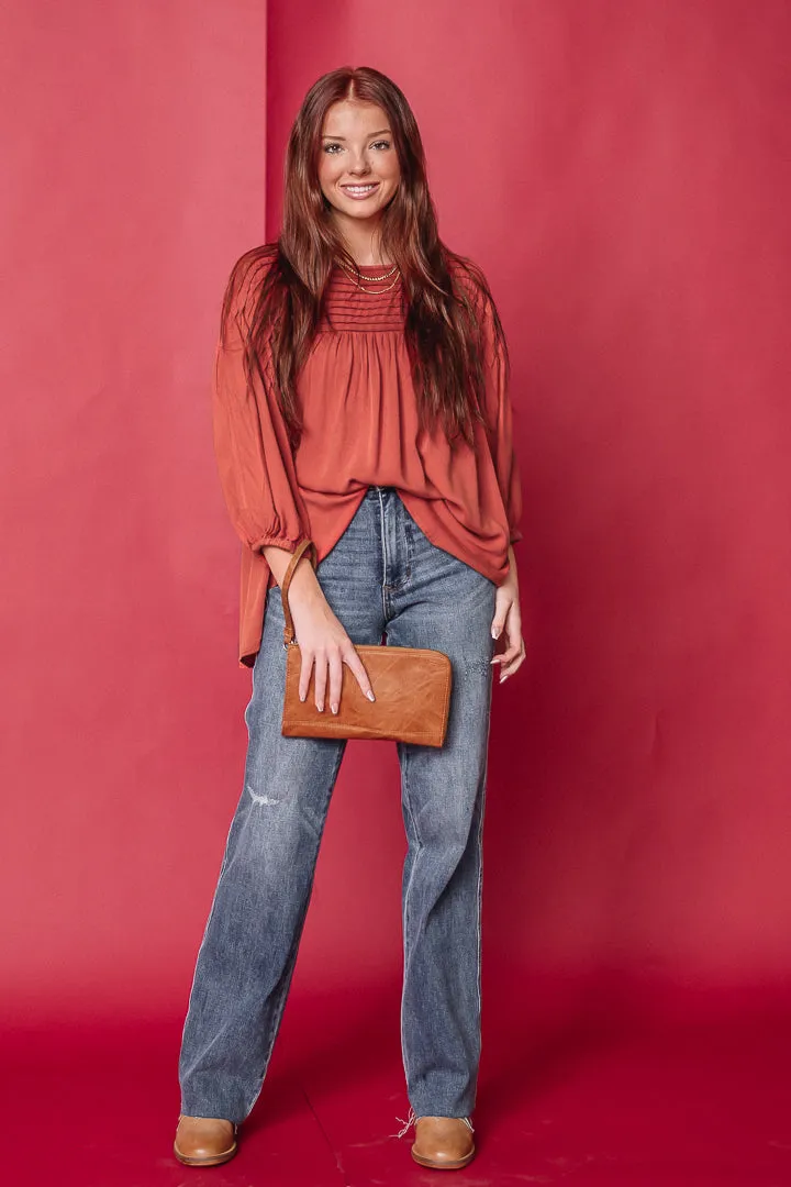 Pintuck Mineral Woven Top | {Boho Red}