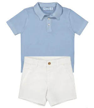 Pre-Order Mayoral 1106 Light Blue Polo Shirt and Mayoral 207 White Twill Shorts