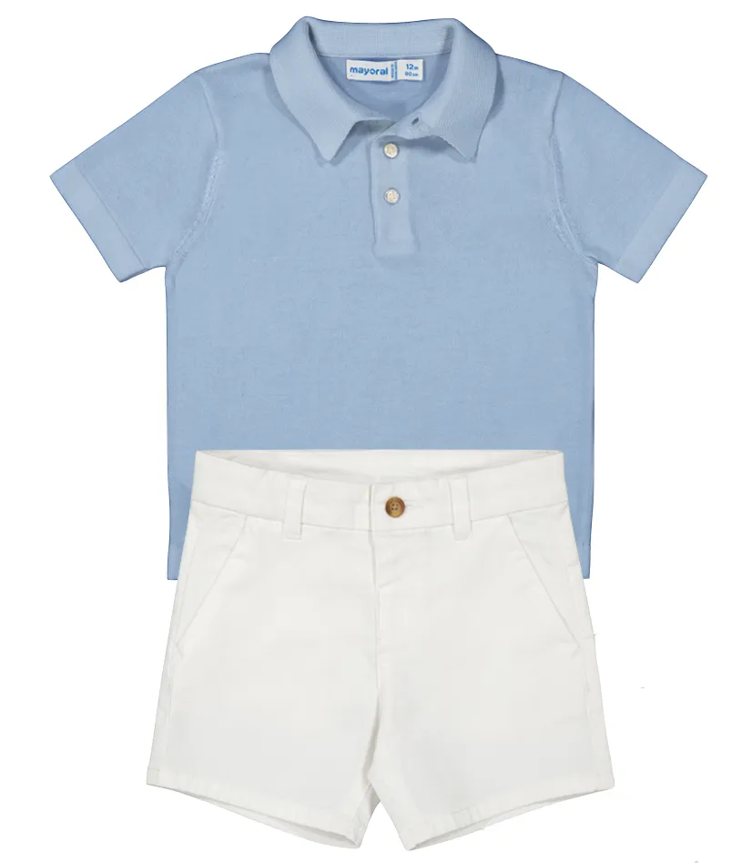Pre-Order Mayoral 1106 Light Blue Polo Shirt and Mayoral 207 White Twill Shorts