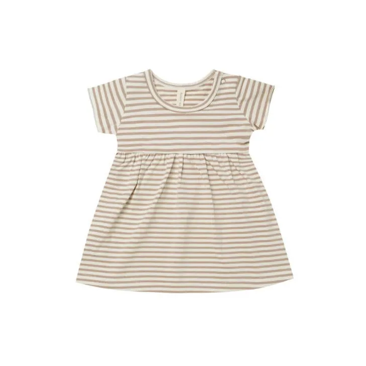 Quincy Mae S/S Baby Dress - Warm Grey Stripe