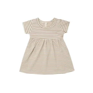 Quincy Mae S/S Baby Dress - Warm Grey Stripe