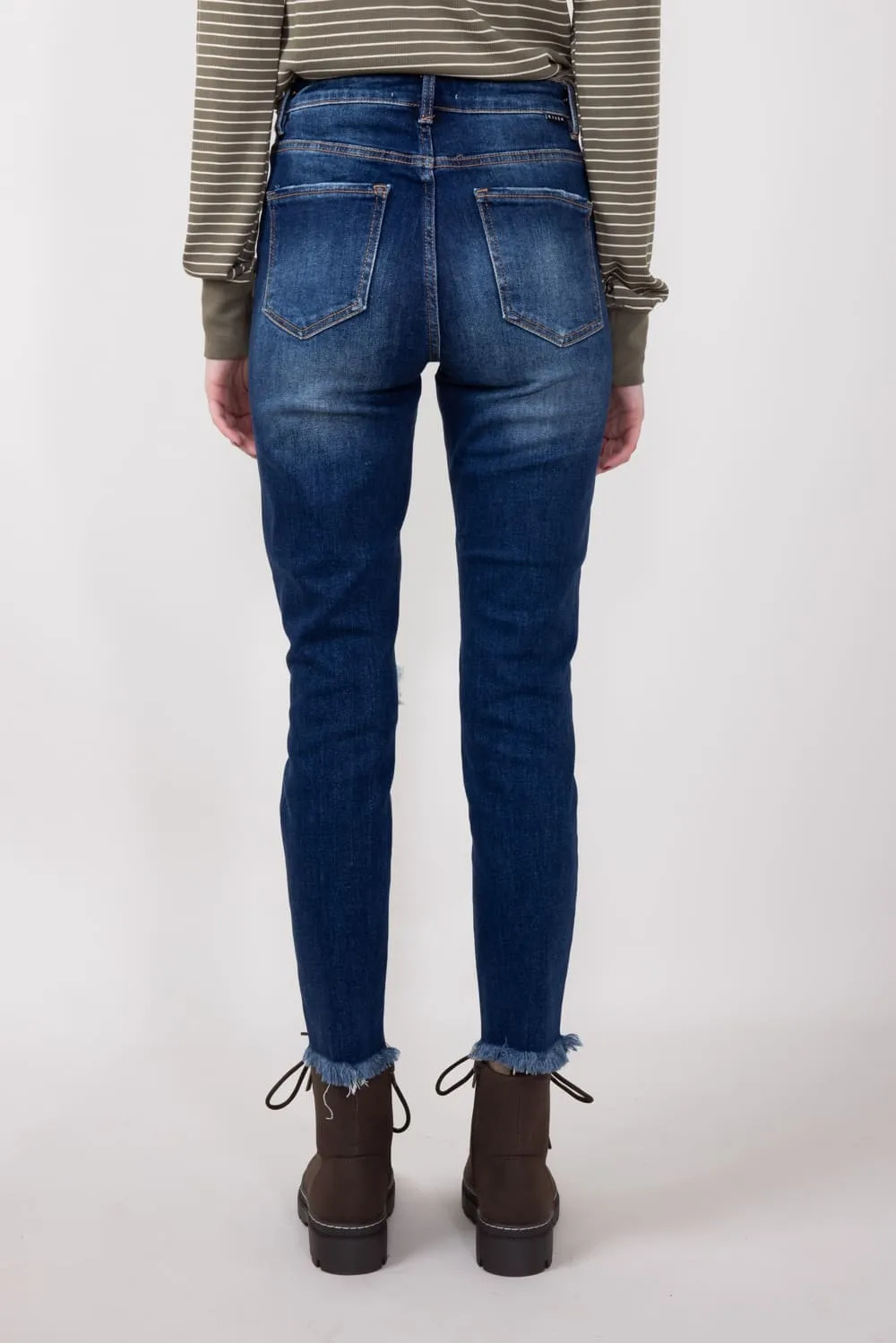 Risen Dark Wash High Rise Distressed Skinny Jeans for Women | RDP5899-DK