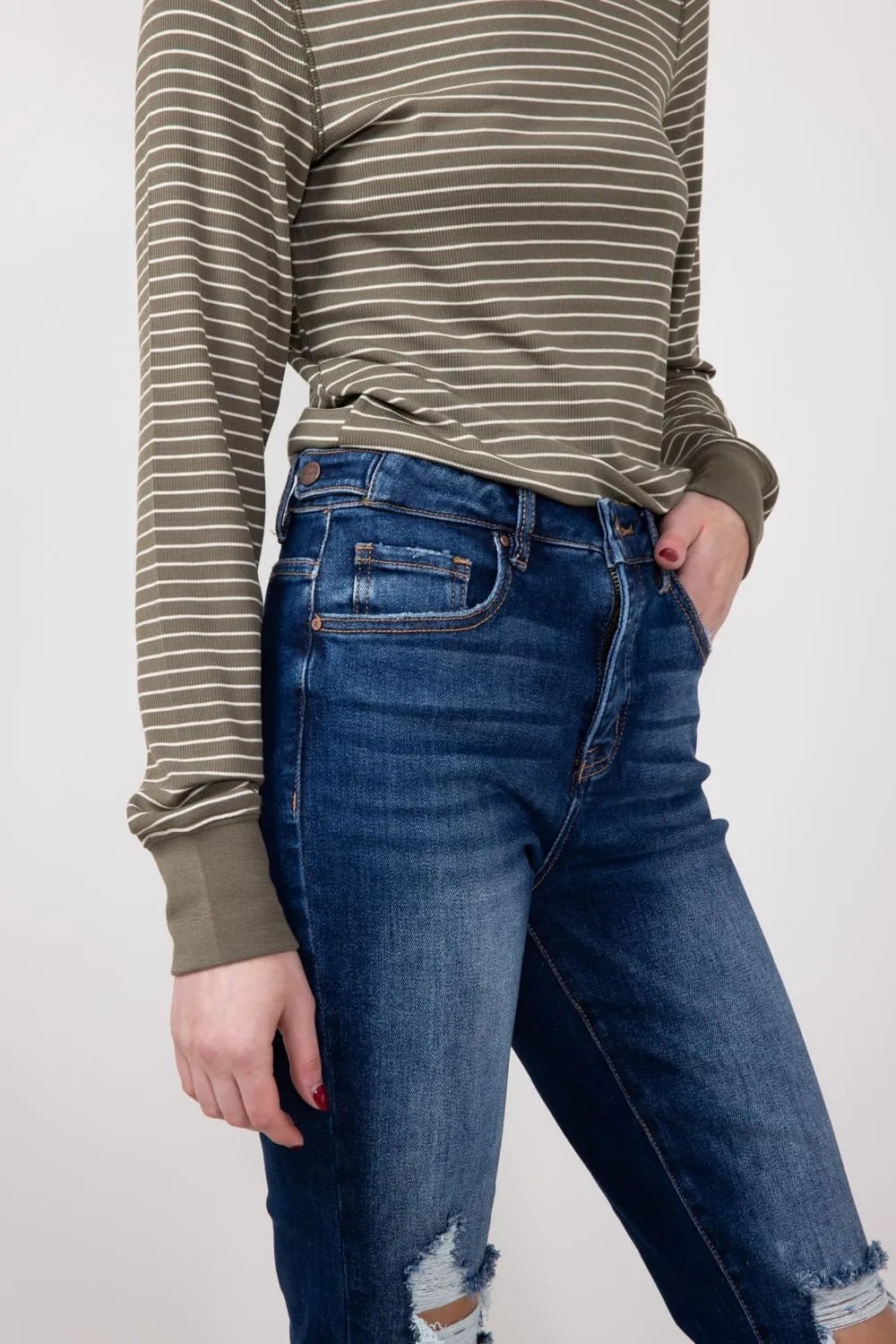 Risen Dark Wash High Rise Distressed Skinny Jeans for Women | RDP5899-DK