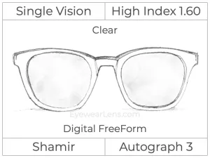 Single Vision - High Index 1.60 - Shamir Autograph 3 - Digital - Clear - Aspheric