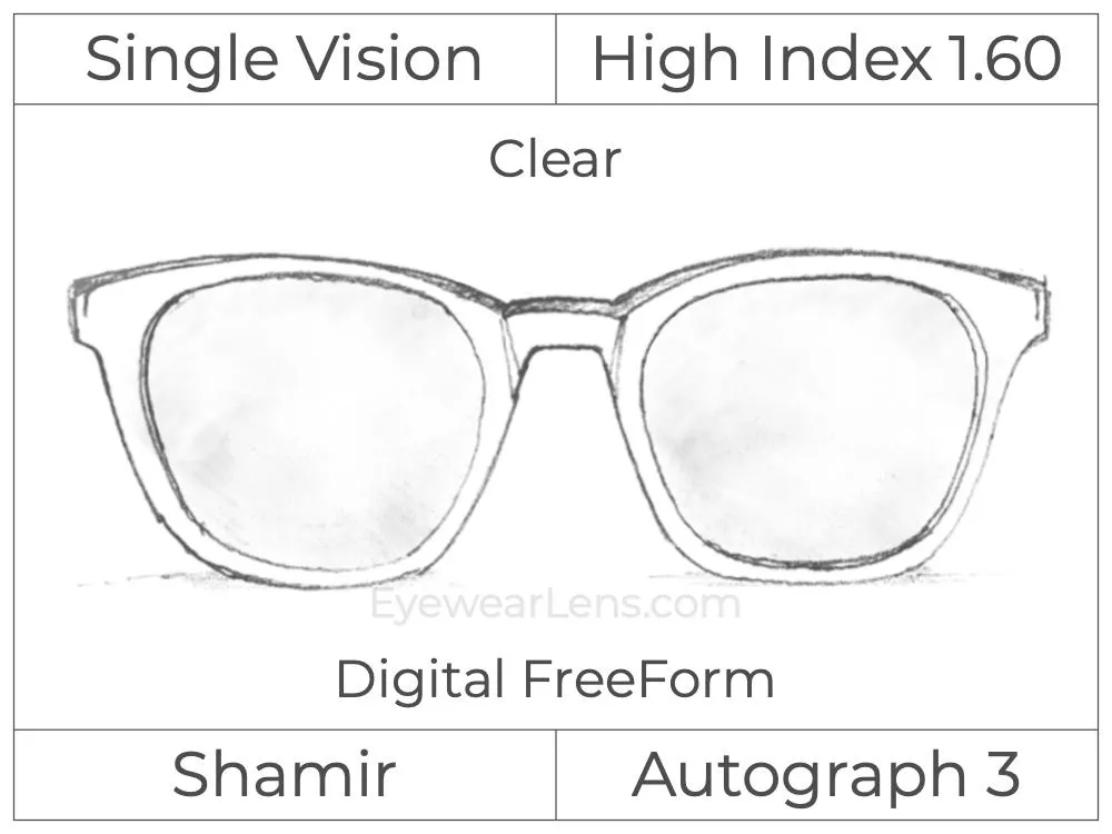 Single Vision - High Index 1.60 - Shamir Autograph 3 - Digital - Clear - Aspheric
