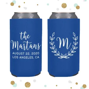 Slim 12oz Wedding Can Cooler #107S - Monogram Wreath