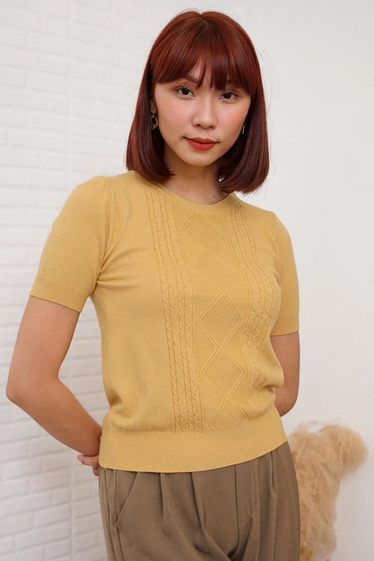 SLOANE Textured Knit Top (Warm Yellow)