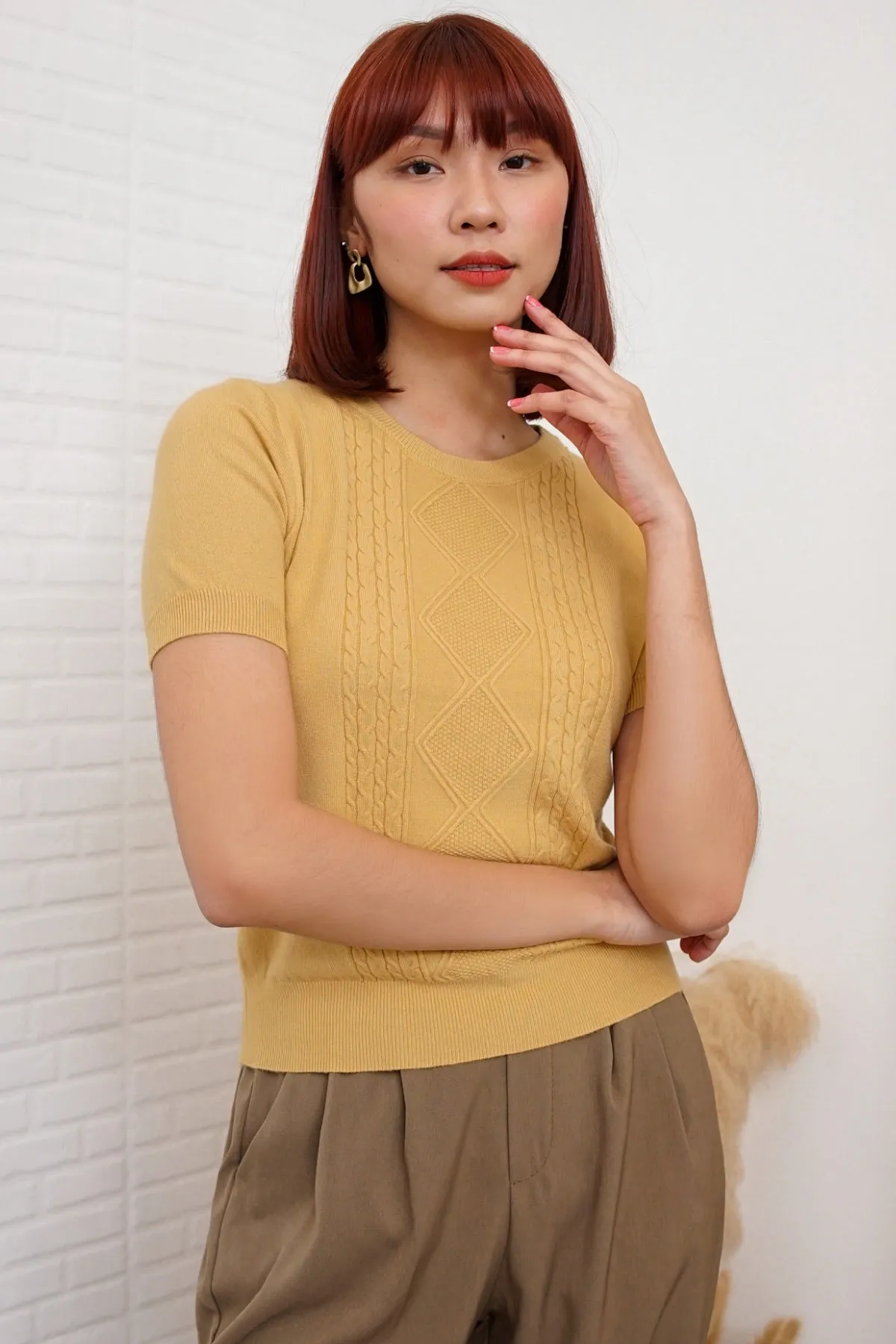 SLOANE Textured Knit Top (Warm Yellow)