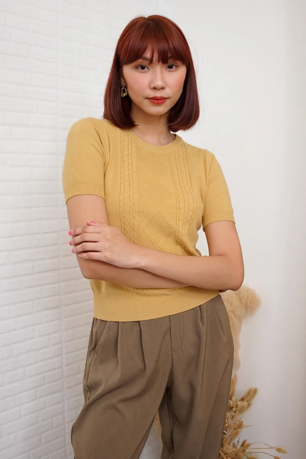 SLOANE Textured Knit Top (Warm Yellow)
