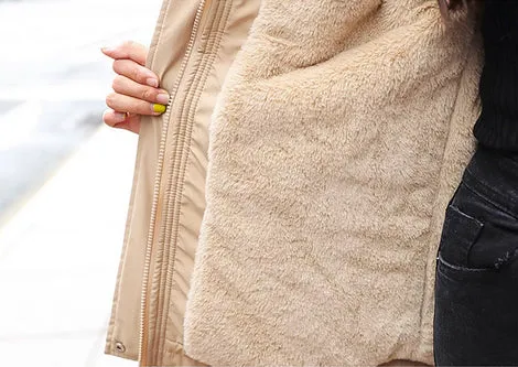 Super Soft and Comfy Faux Fur Hooded Trim Down Coat - BLUE