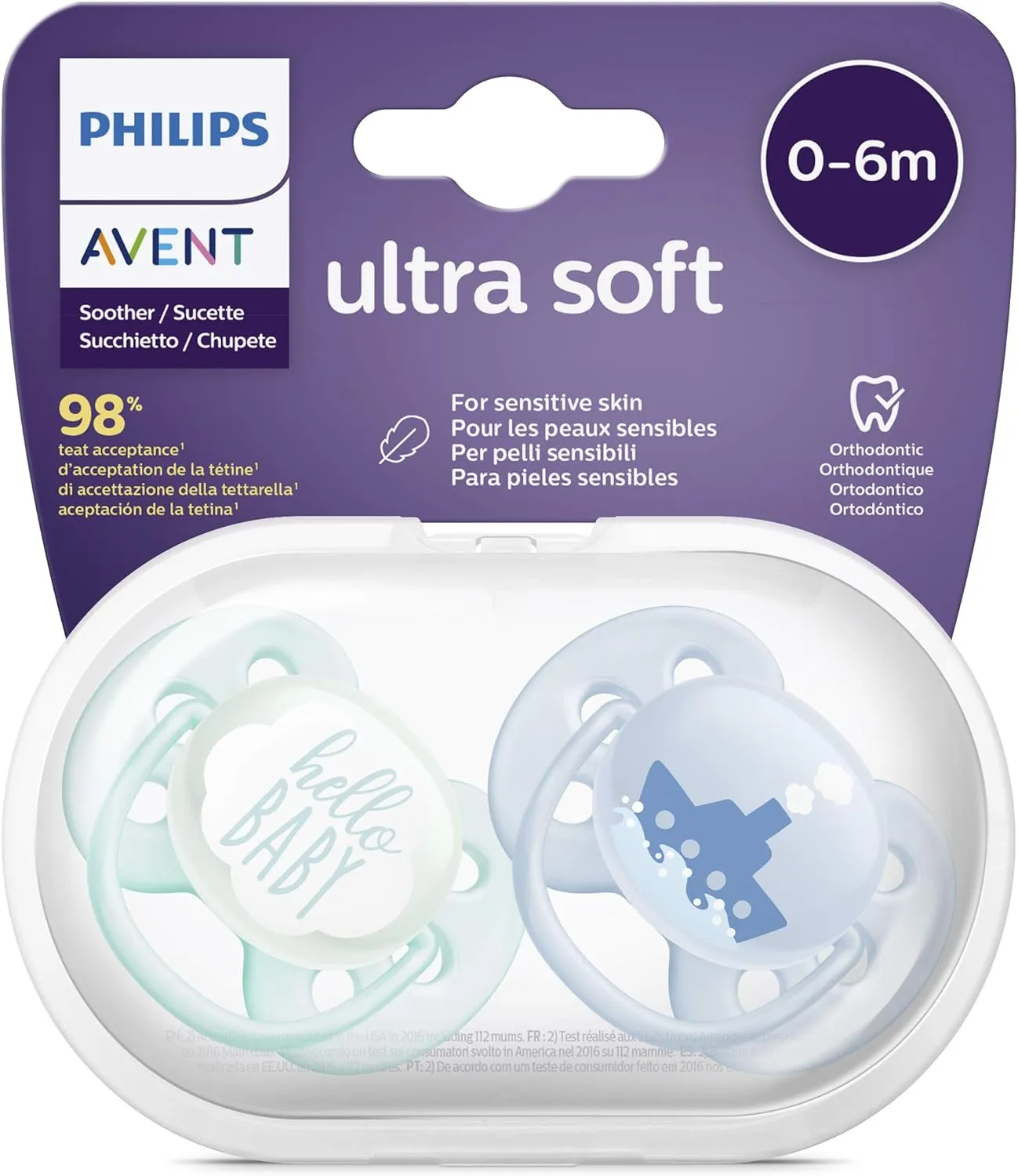 Ultra Soft Pacifier 0-6M, Blue