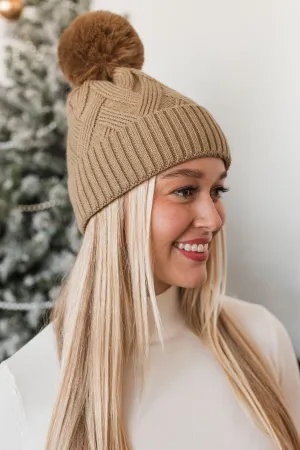 Warm & Bright Knit Pom Beanie- Taupe