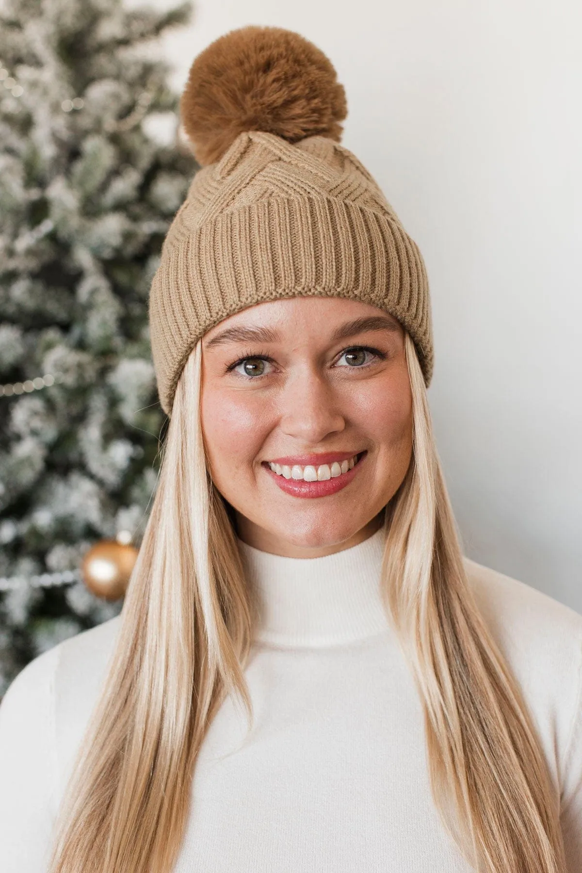 Warm & Bright Knit Pom Beanie- Taupe