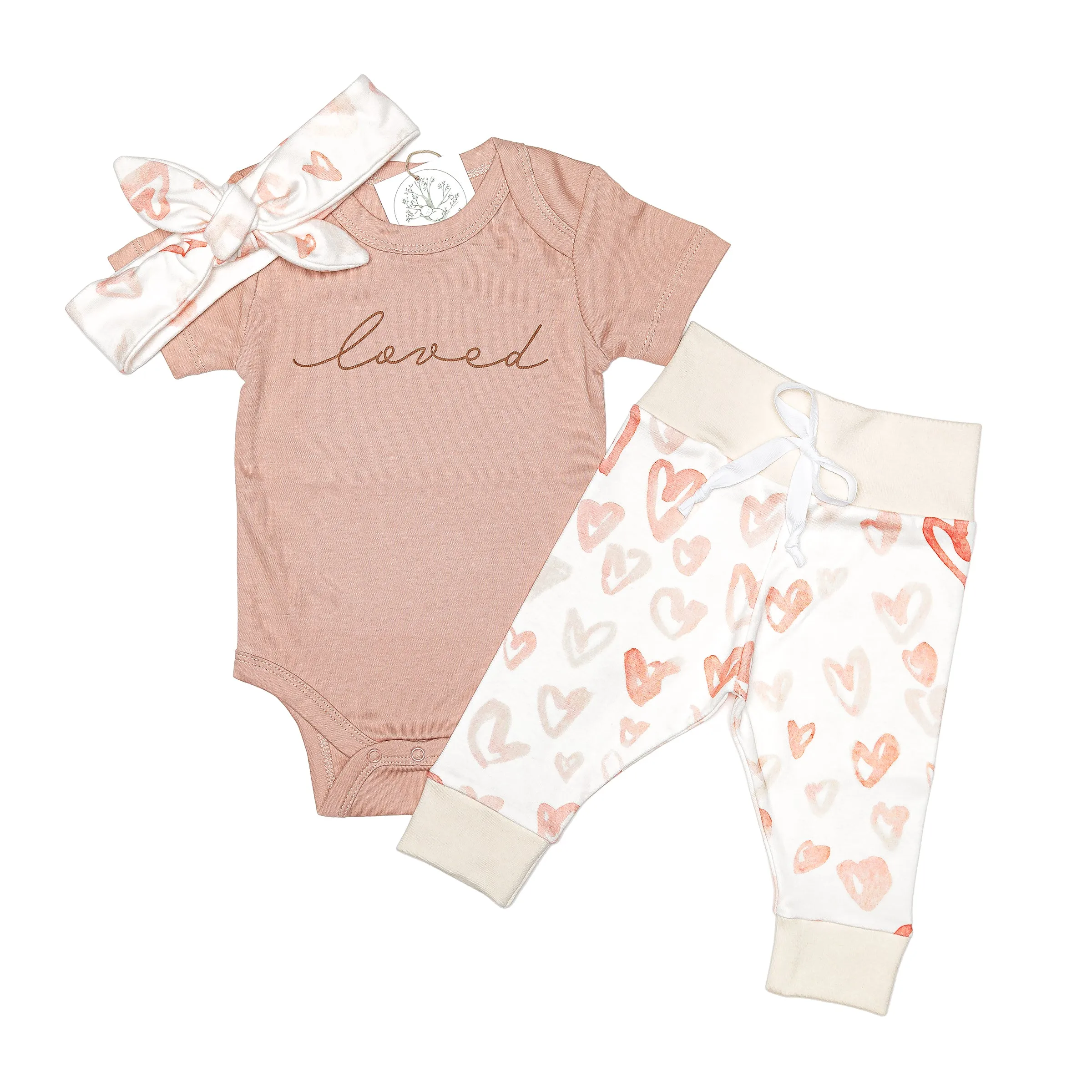 Watercolor Heart | Organic Baby Gift Basket 7pcs | Baby Girl