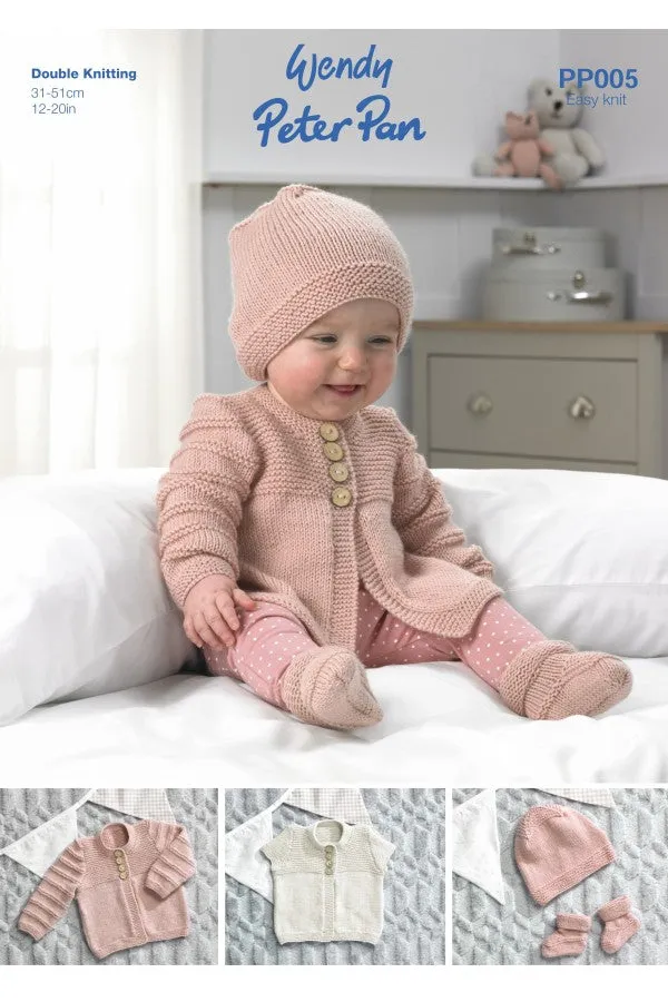 Wendy Peter Pan PP005 Baby Cardigans Hat and Booties - Double Knitting