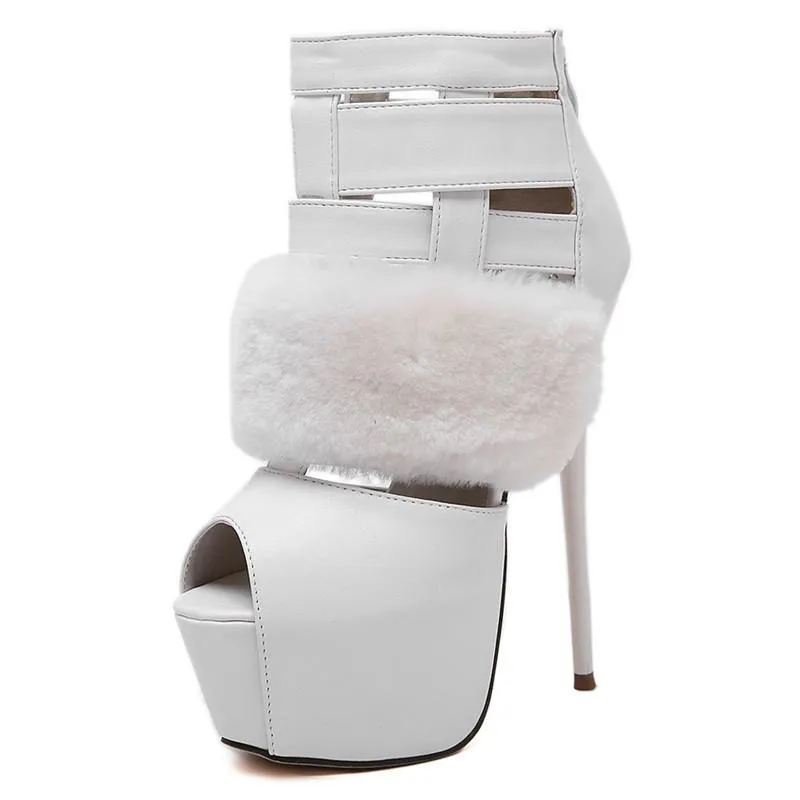 Women's Peep Toe Fur Pumps