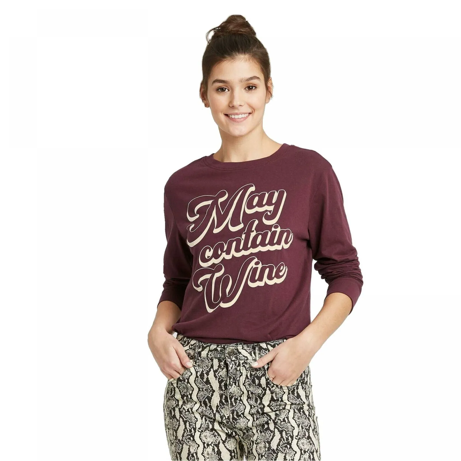 Zoe   Liv Women's May Contain Wine Long Sleeve Graphic T-Shirt